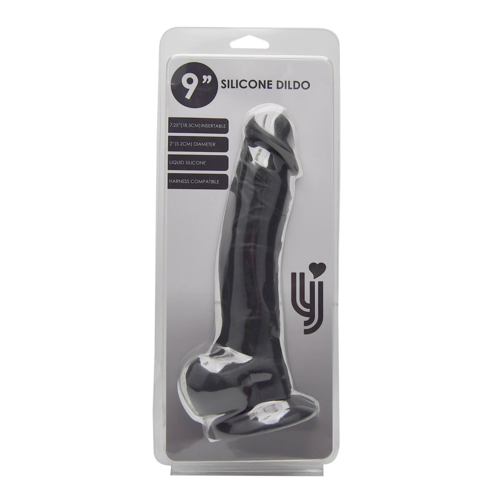 Loving Joy 9 Inch Realistic Silicone Dildo with Suction Cup and Balls Black Sensual Secret Boutique