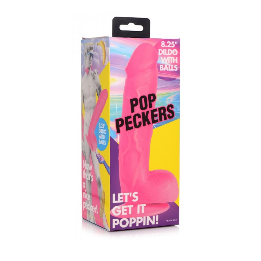 Pop Peckers Dildo With Balls Pink (8.25”) Sensual Secret Boutique