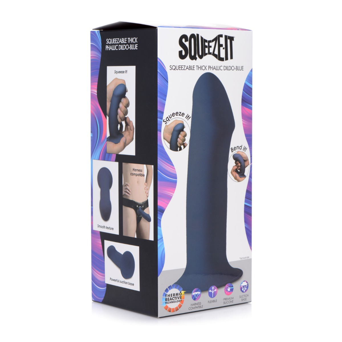 Squeeze-It Thick Squeezable Phallic Dildo Blue Sensual Secret Boutique