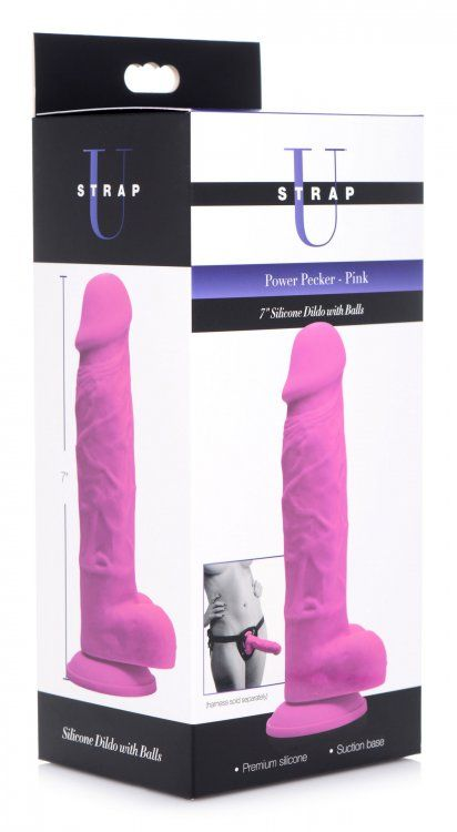 Power Pecker 7 Silicone Dildo with Balls - Pink" Sensual Secret Boutique