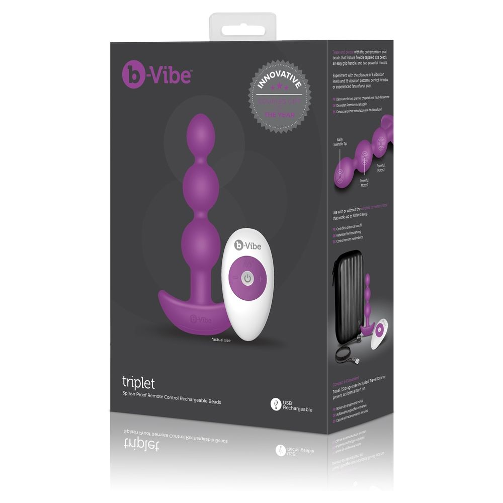 b-Vibe Triplet Anal Beads Fuchsia/Silver Sensual Secret Boutique