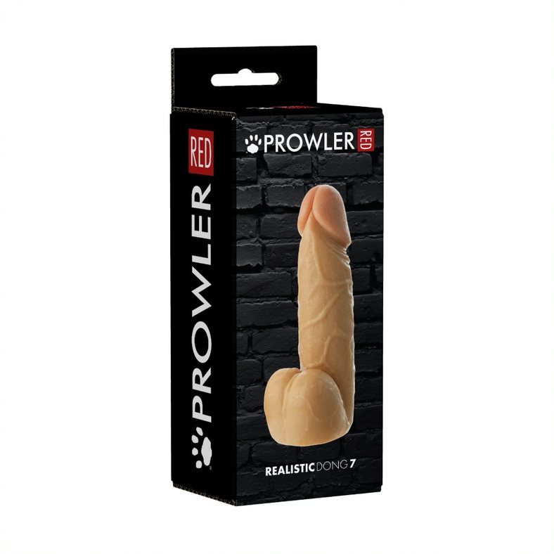 Prowler RED Realistic Dildo With Suction Base Dong and Balls Flesh 7in Sensual Secret Boutique