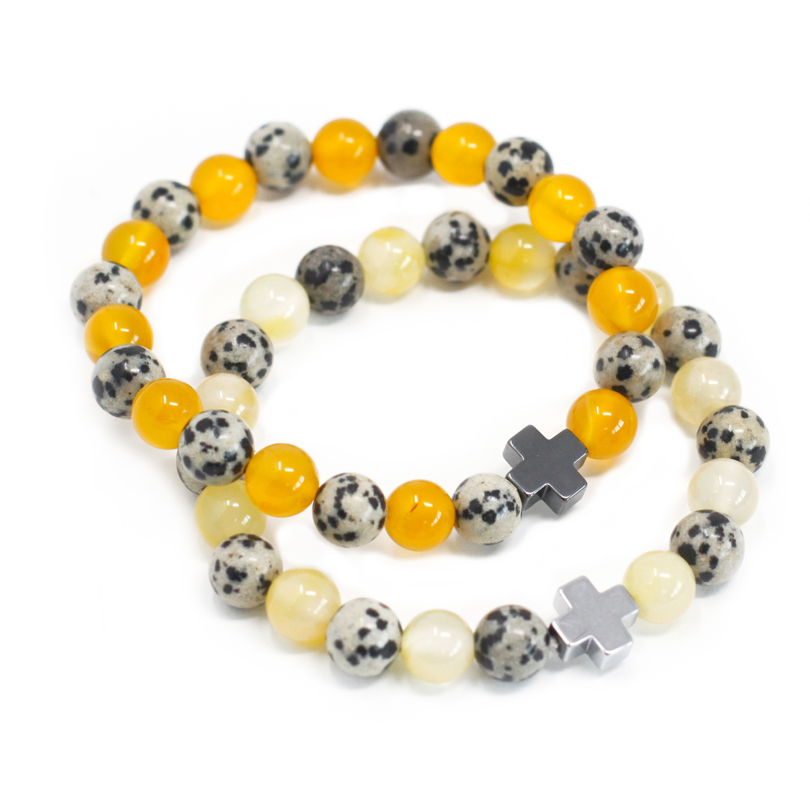 Set of 2 Gemstones Friendship Bracelets - Protection - Dalmatian Jasper & Yellow Agate Sensual Secret Boutique