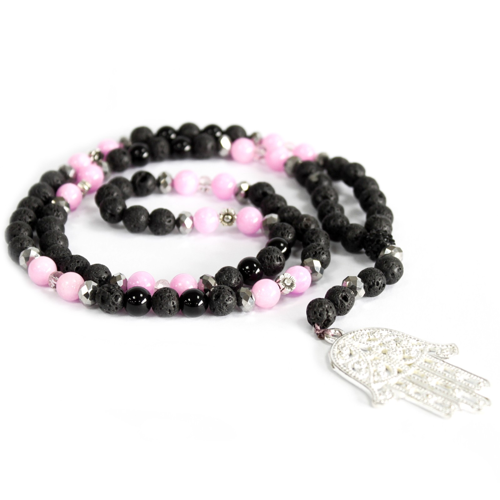 Hamsa / Pink & Black - Gemstone Necklace Sensual Secret Boutique