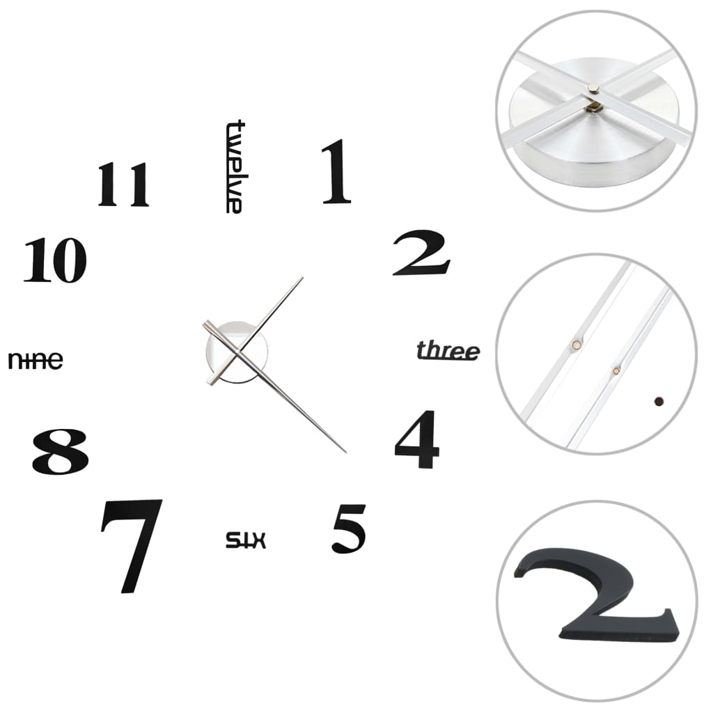 vidaXL 3D Wall Clock Modern Design 100 cm XXL Black Sensual Secret Boutique