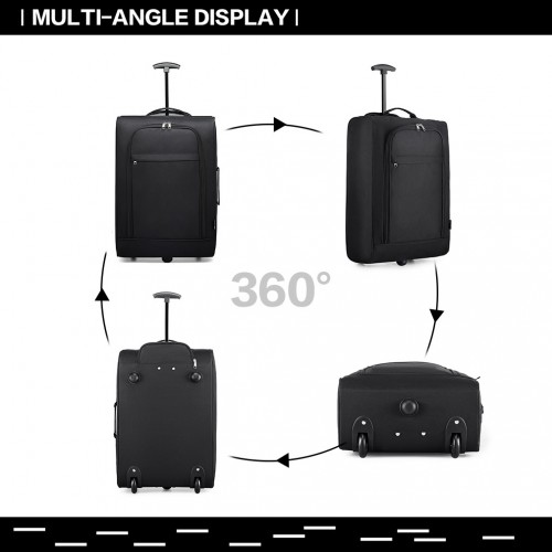 K1873-2 - Kono CABIN SIZE SOFT SHELL HAND LUGGAGE - BLACK Sensual Secret Boutique