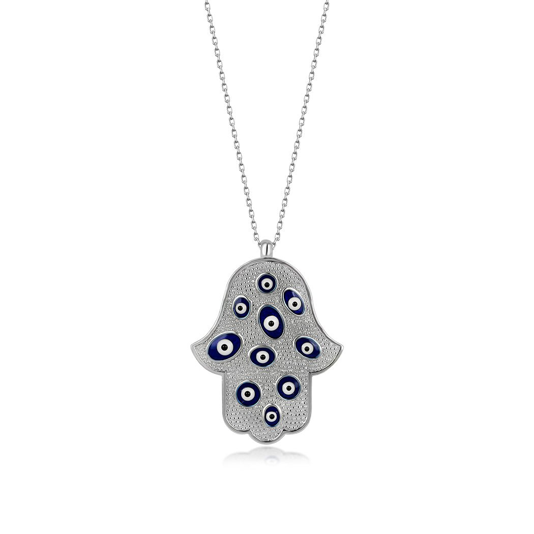 Sterling Silver Turkish Evil Eye Hamsa Pendant Necklace - Evil Eye Protection Necklace - Evil Eye Charm Necklace Sensual Secret Boutique