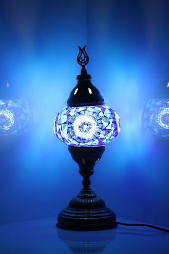 Turkish Mosaic Lamps Blue Center Circle - Decorative Handmade Table Lamp - Unique Custom Moroccan Lamp Shades Sensual Secret Boutique