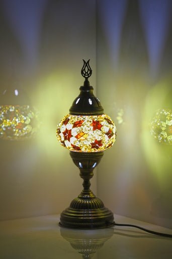 Turkish Mosaic Lamps Brown Center Snow Flake - Decorative Handmade Table Lamp - Unique Custom Moroccan Lamp Shades Sensual Secret Boutique