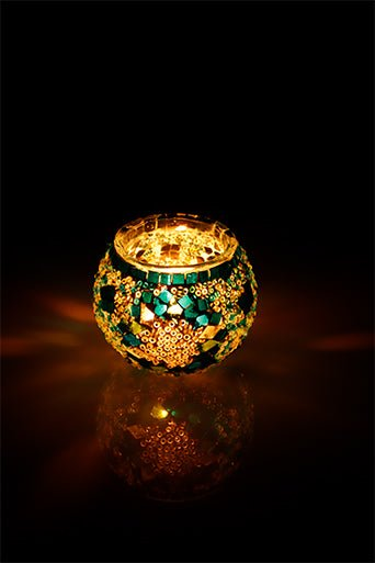 Turquaz and White Large Star Mosaic Glass Candle Holder  - Luxury Turkish Handmade Moroccan Mid Century Candle Holder Sensual Secret Boutique