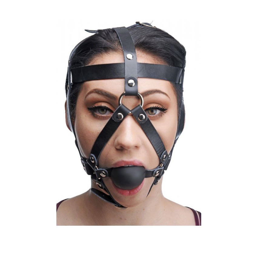 Master Series Leather Head Harness with Ball Gag Sensual Secret Boutique