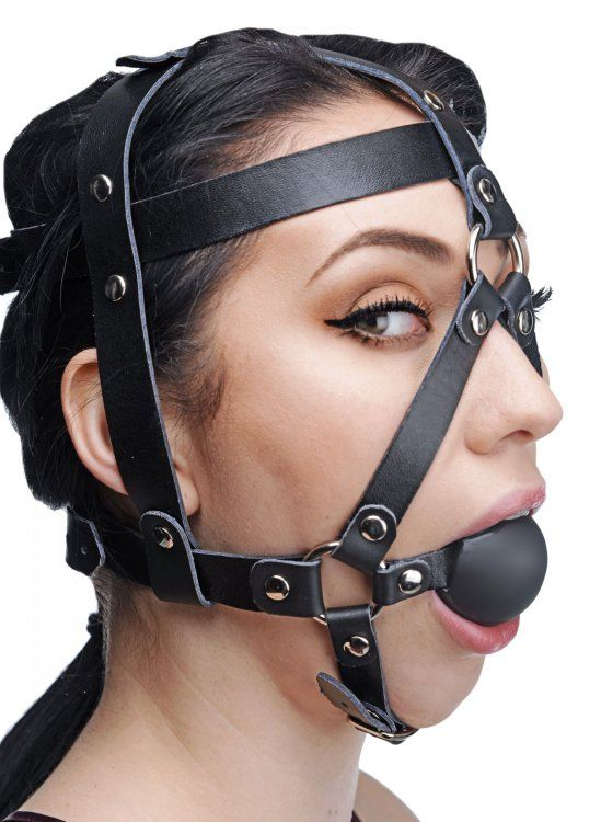 Master Series Leather Head Harness with Ball Gag Sensual Secret Boutique