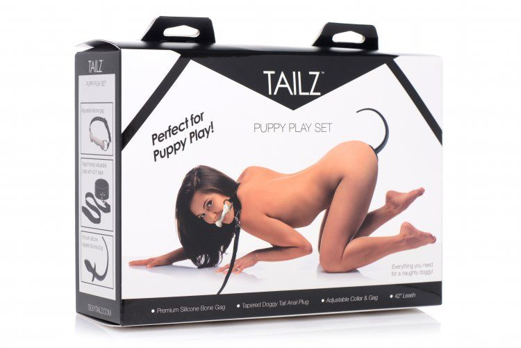 Tailz Puppy Play Set Silicone Bone Gag  Tail Anal Plug  &amp; Collar Sensual Secret Boutique