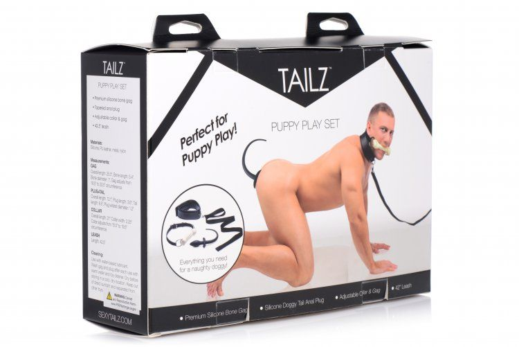 Tailz Puppy Play Set Silicone Bone Gag  Tail Anal Plug  &amp; Collar Sensual Secret Boutique