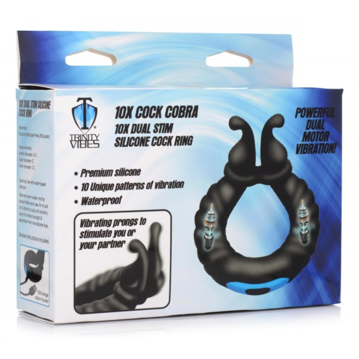 Trinity For Men 10x Cobra Dual Stimulation Silicone Cock Ring Black Sensual Secret Boutique