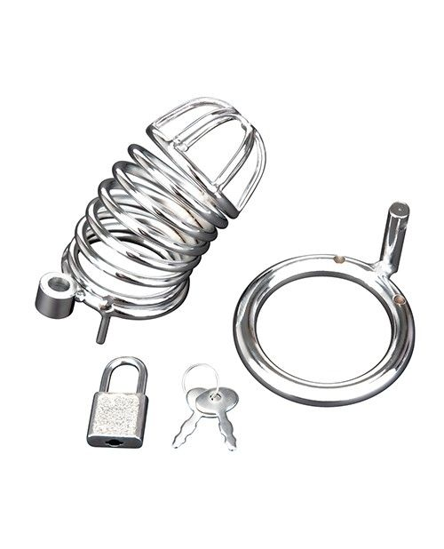 Blue Line Deluxe Chastity Cage Silver Sensual Secret Boutique