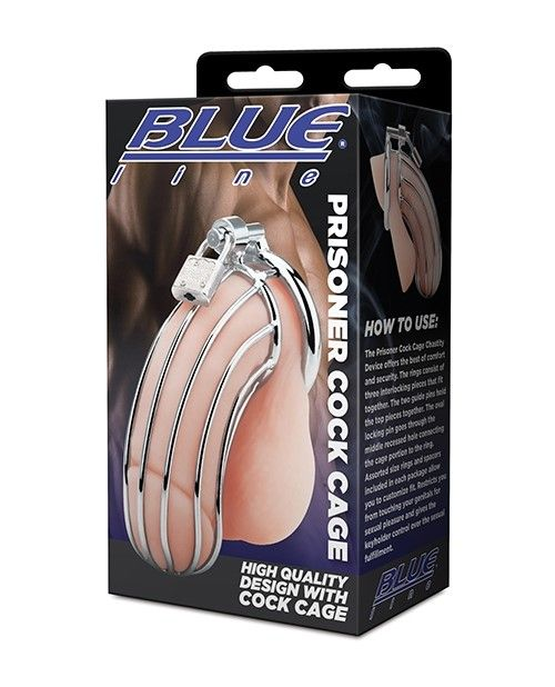 Blue Line Prisoner Cock Cage Silver Sensual Secret Boutique