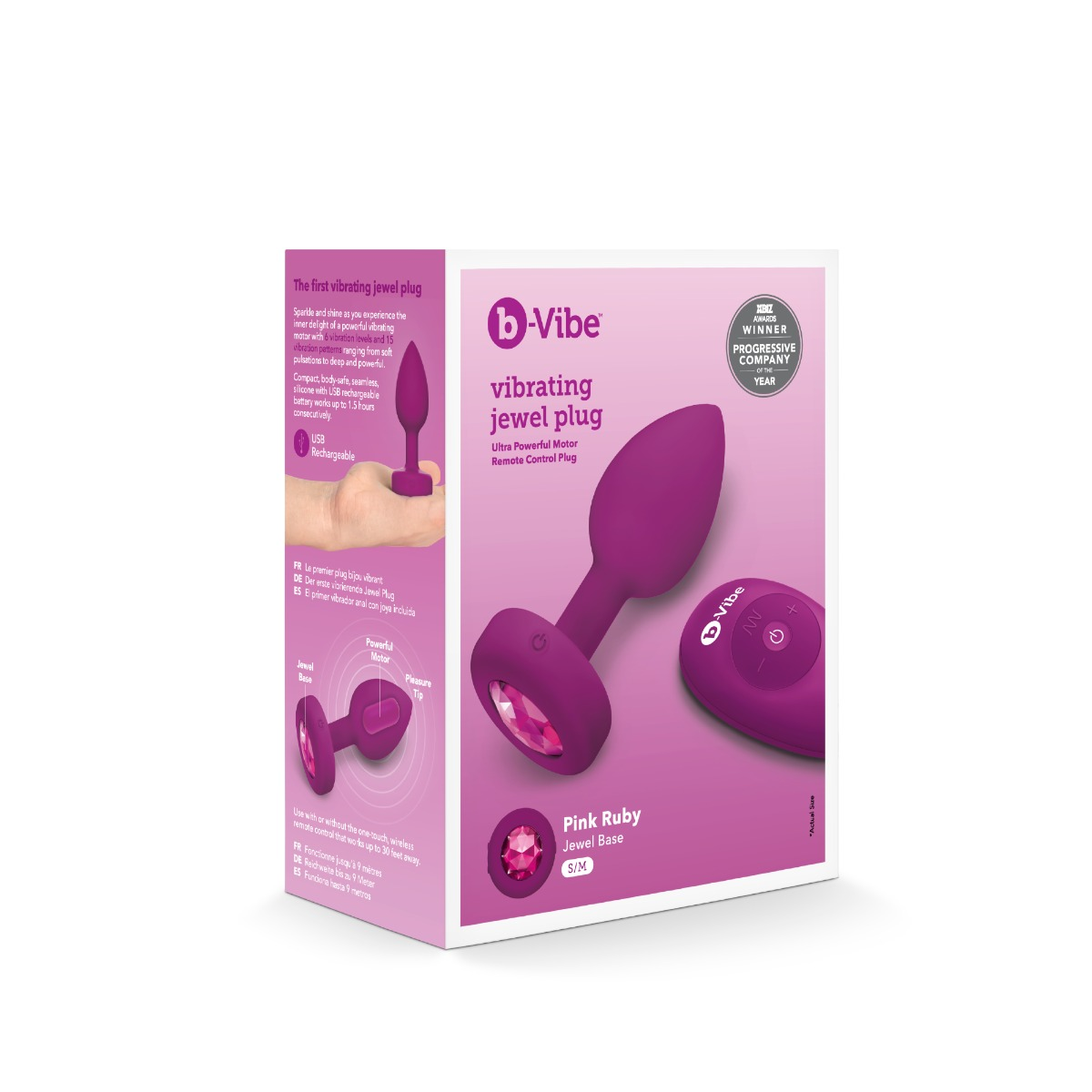 b-Vibe Vibrating Jewel Plug S/M Fuschia Sensual Secret Boutique