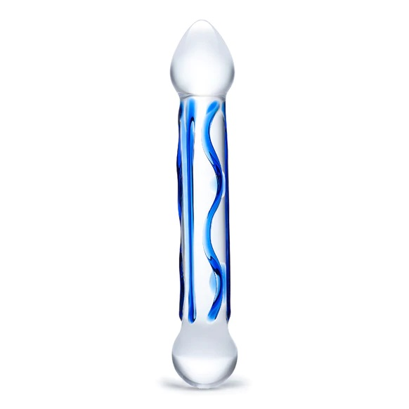 Glas 6.5inch Full Tip Textured Glass Dildo Blue Sensual Secret Boutique