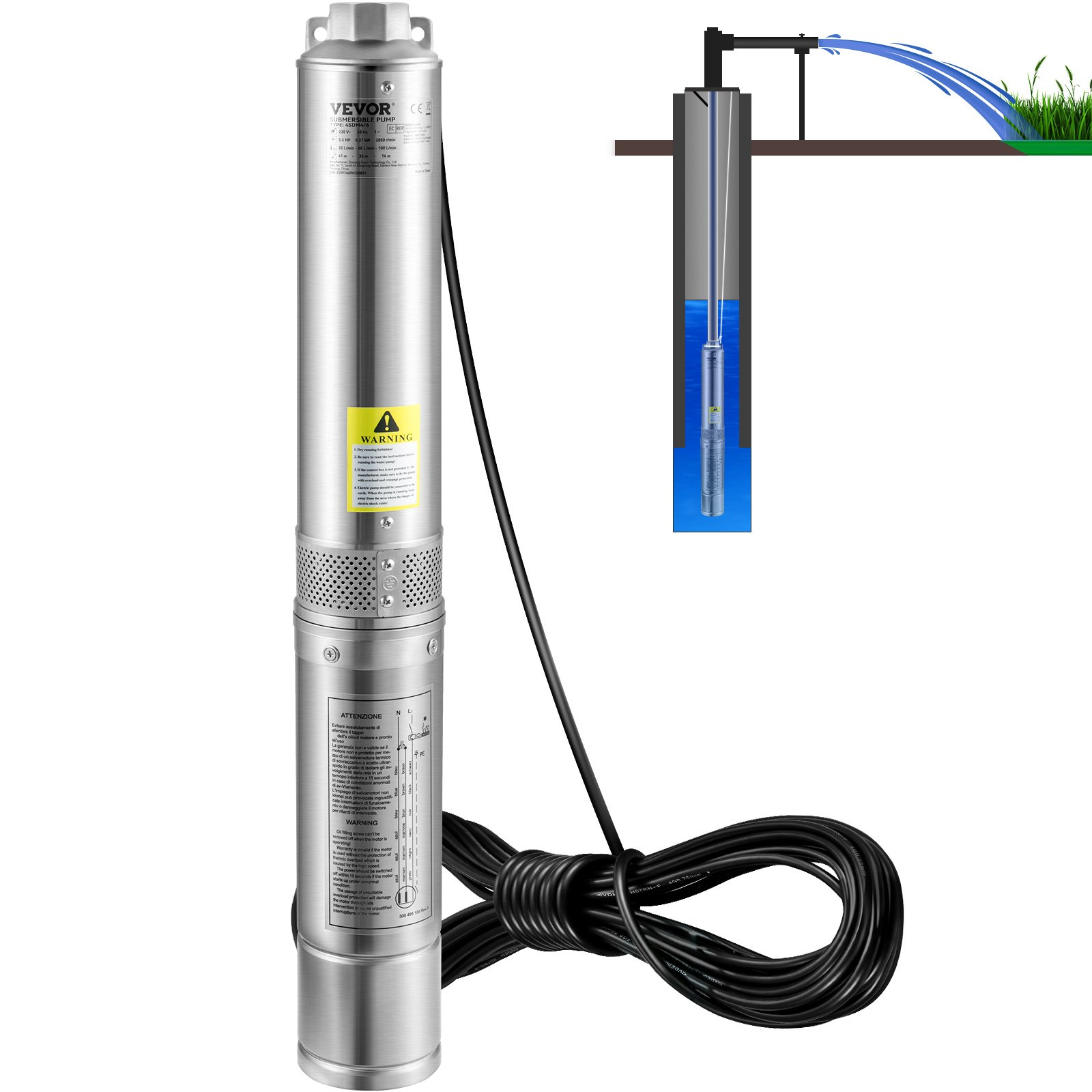 VEVOR Deep Well Submersible Pump, 3HP/2200W, 37GPM Flow, 640 ft Head Sensual Secret Boutique