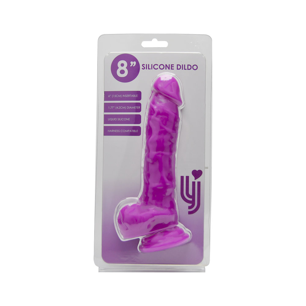 Loving Joy 8 Inch Realistic Silicone Dildo with Suction Cup and Balls Purple Sensual Secret Boutique