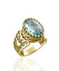 Double Heart Blue Topaz Gemstone Filigree Art Gold Plated Silver Women Statement Ring Sensual Secret Boutique