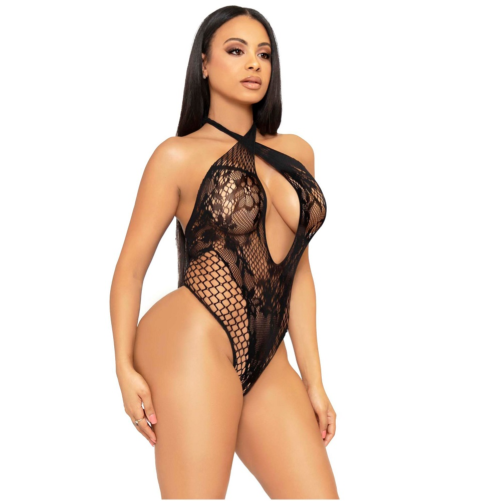 Leg Avenue Lace and Net Halter Teddy Sensual Secret Boutique