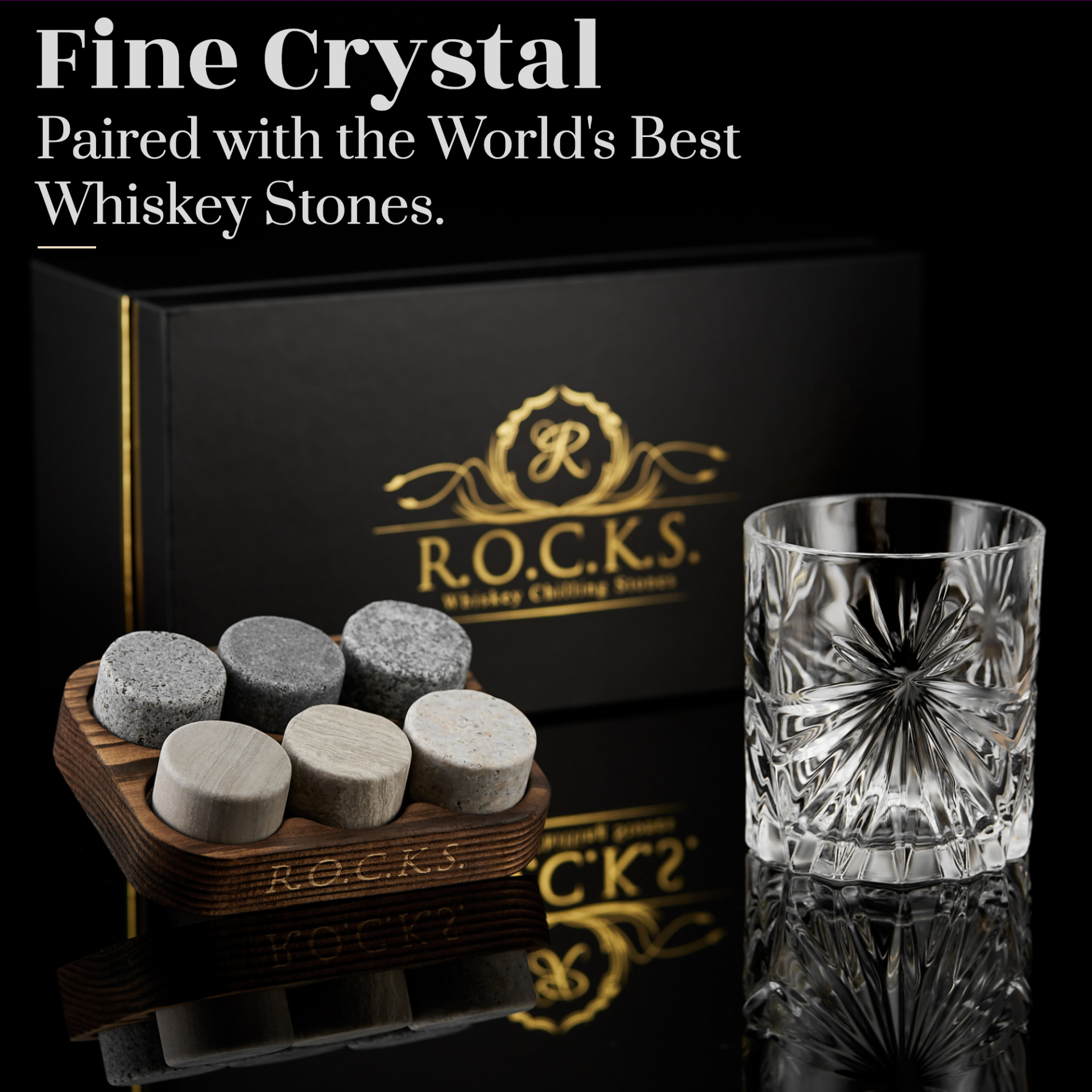 Whiskey Stones & Crystal Glass Gift Set - Soleil Tumbler (11.7oz) Sensual Secret Boutique