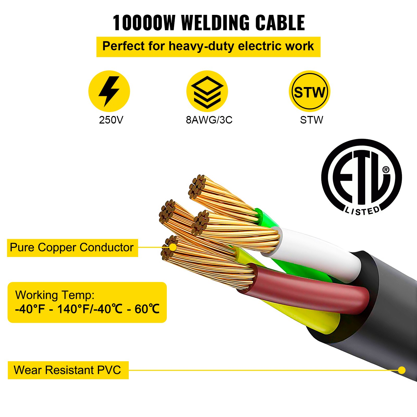 VEVOR Welder Extension Cord 40Amp 50ft 250V | Welding Power Cord Sensual Secret Boutique