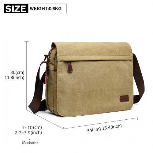 Kono Classic Expanding Messenger Bag - Khaki | Highly Adaptable & Spacious Sensual Secret Boutique