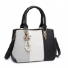 Miss Lulu Leather Look Colour Block Bow Pendant Handbag - Black Sensual Secret Boutique