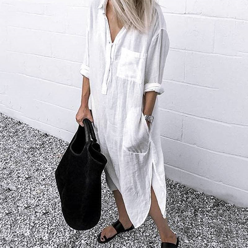 Elegant Solid Color Slit Dress - Long Shirt Dress Sensual Secret Boutique