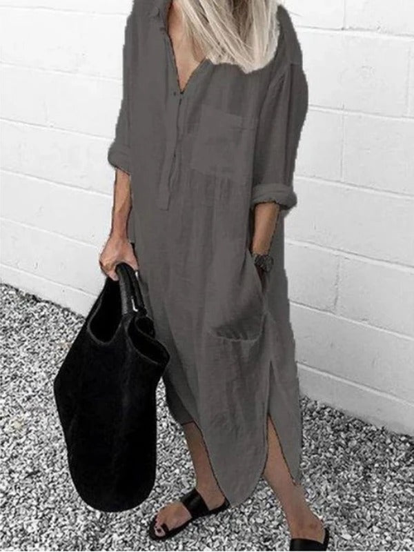 Elegant Solid Color Slit Dress - Long Shirt Dress Sensual Secret Boutique