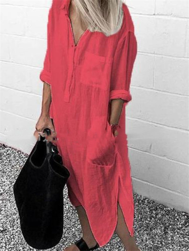 Elegant Solid Color Slit Dress - Long Shirt Dress Sensual Secret Boutique