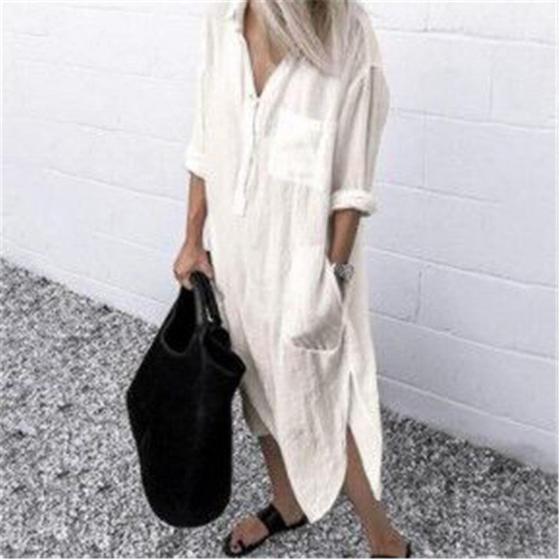 Elegant Solid Color Slit Dress - Long Shirt Dress Sensual Secret Boutique