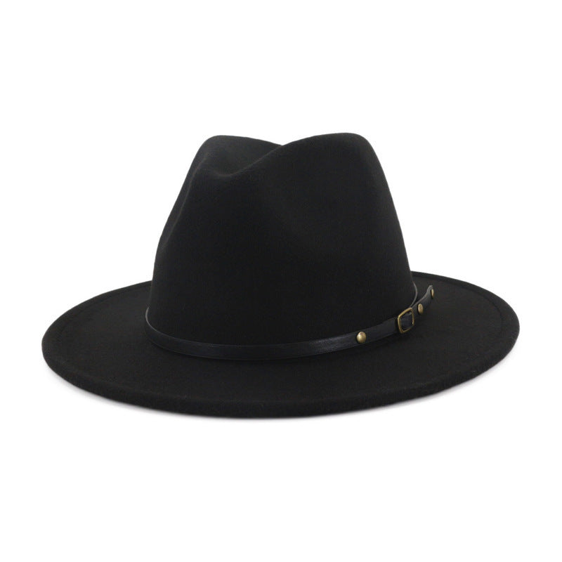 European And American Popular Woolen Top Color Matching Flat Brim Fedora Jazz Hat Sensual Secret Boutique