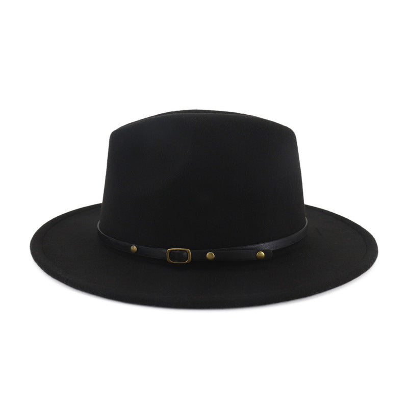 European And American Popular Woolen Top Color Matching Flat Brim Fedora Jazz Hat Sensual Secret Boutique