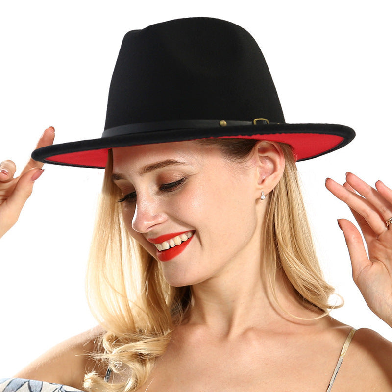 European And American Popular Woolen Top Color Matching Flat Brim Fedora Jazz Hat Sensual Secret Boutique