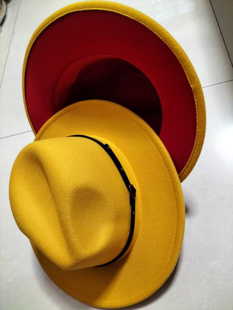 European And American Popular Woolen Top Color Matching Flat Brim Fedora Jazz Hat Sensual Secret Boutique