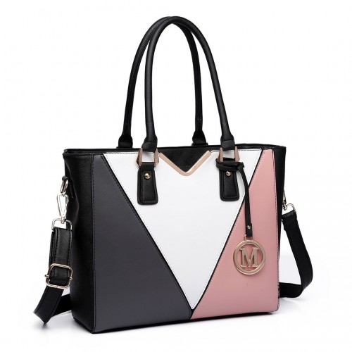 LG6632 - Miss Lulu Leather Look V-Shape Multicolour Tote Bag - Nude Sensual Secret Boutique