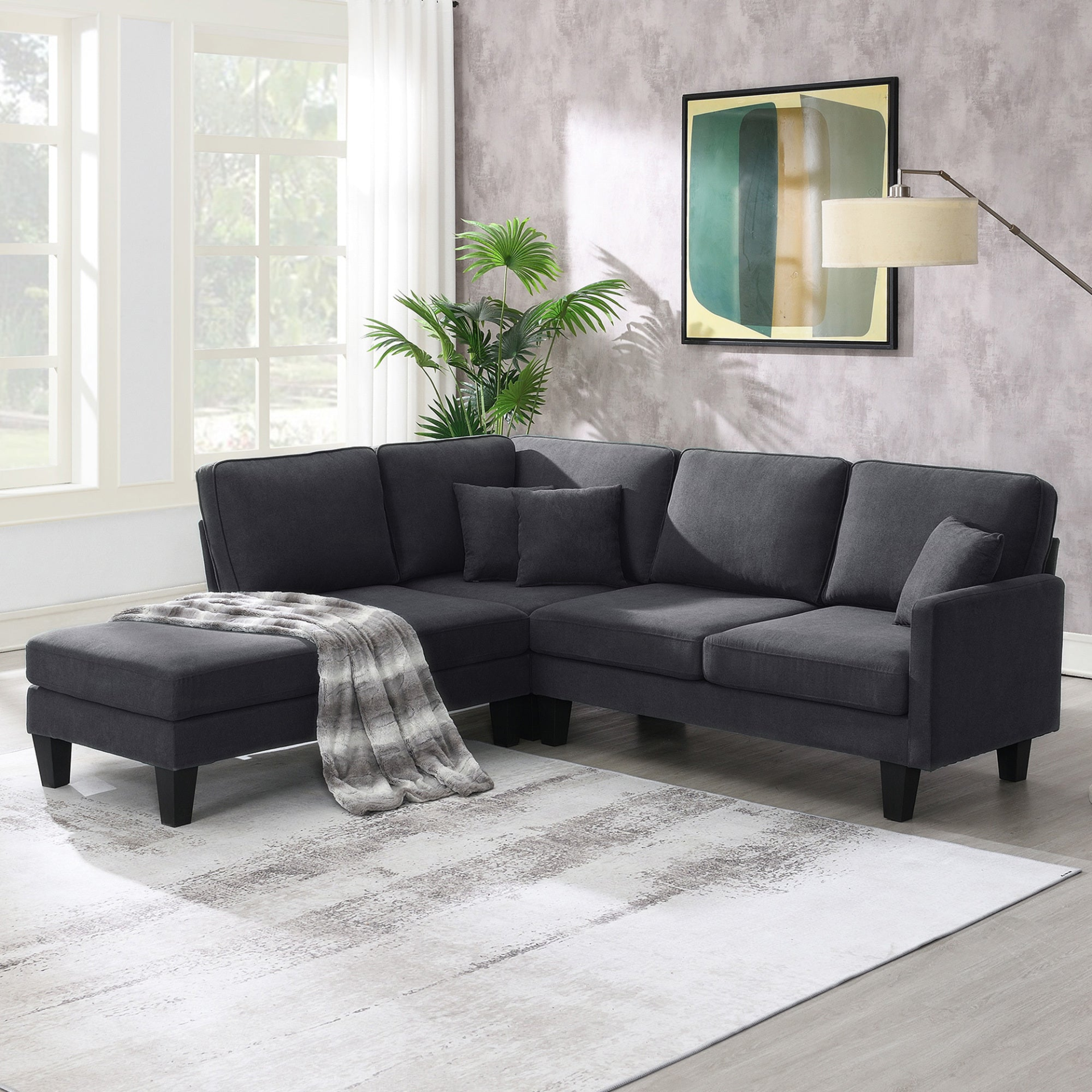 90*88" Terrycloth Modern Sectional Sofa - 5-Seat Practical Couch Set with Chaise Lounge Sensual Secret Boutique