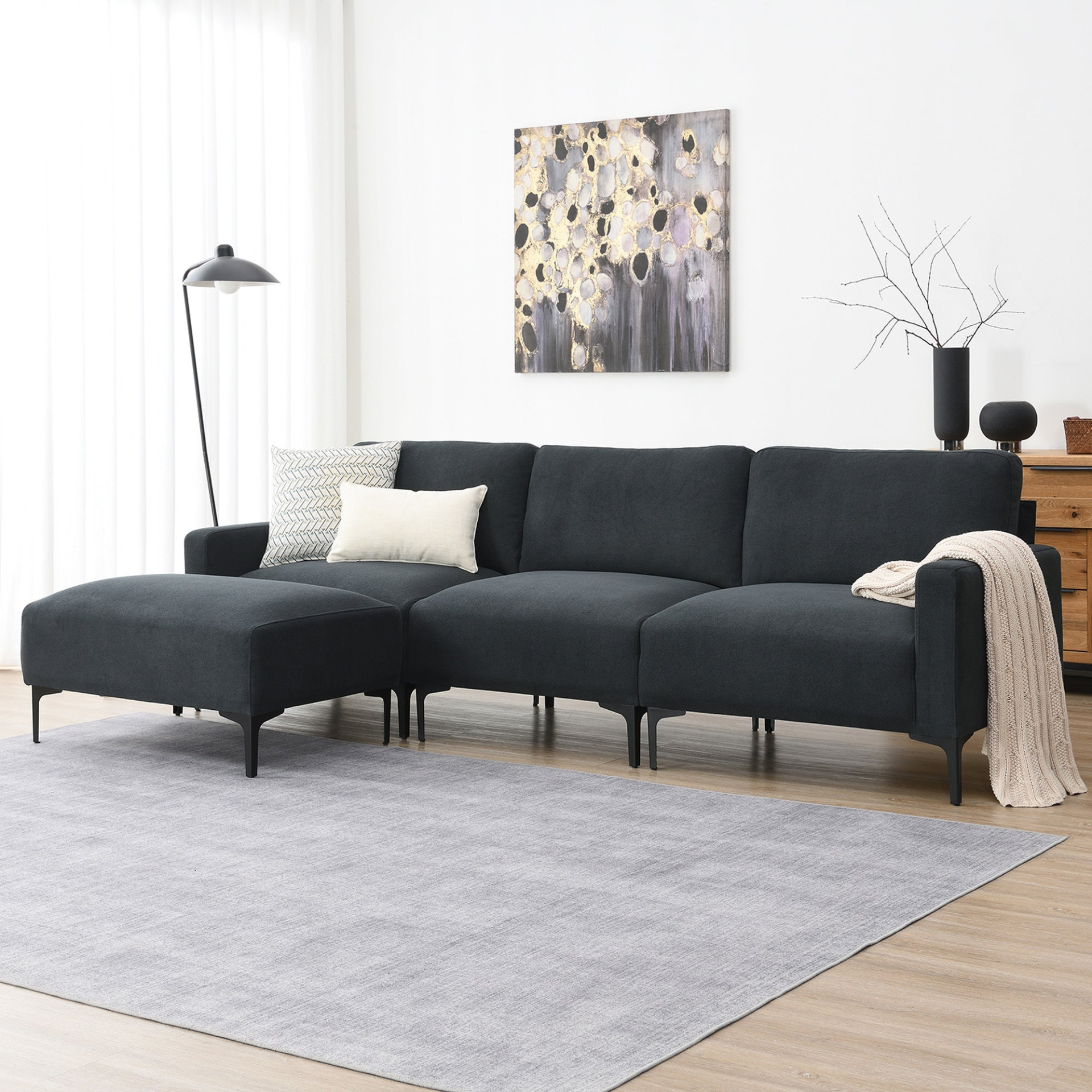 Modern L-shaped Sectional Sofa - 103.5*59", 4-seat Velvet Fabric Couch Set with Convertible Ottoman Sensual Secret Boutique