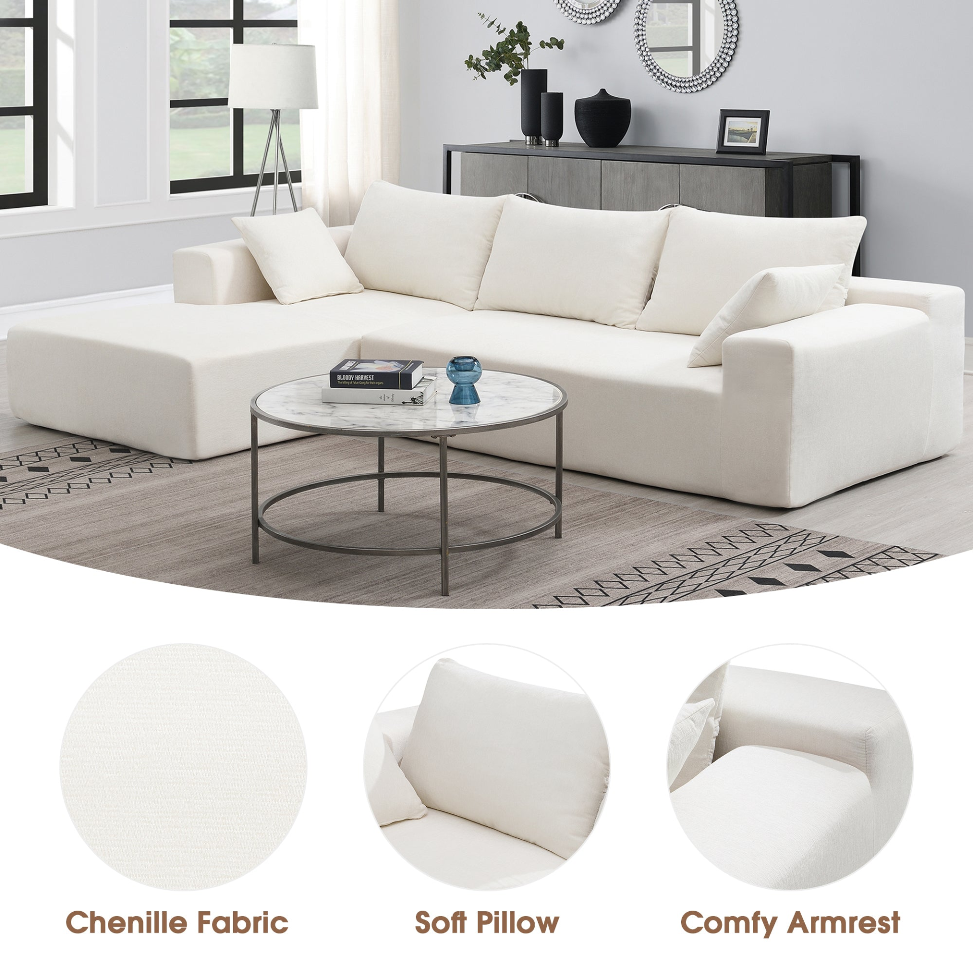 109*68" Modular Sectional Living Room Sofa Set, Modern Minimalist Style Couch, Upholstered Sleeper Sofa - White Sensual Secret Boutique