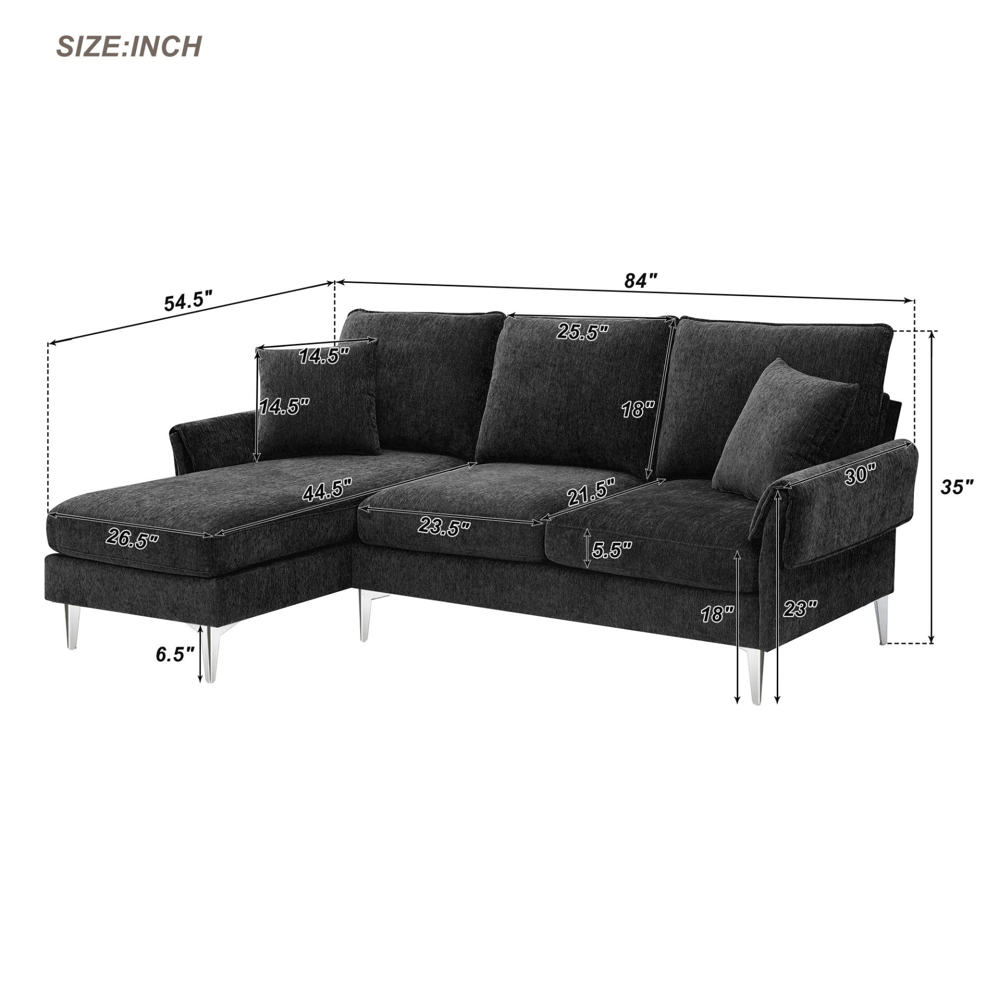 84" Convertible Sectional Sofa | Modern Chenille L-Shaped Sofa Couch with Reversible Chaise Lounge Sensual Secret Boutique