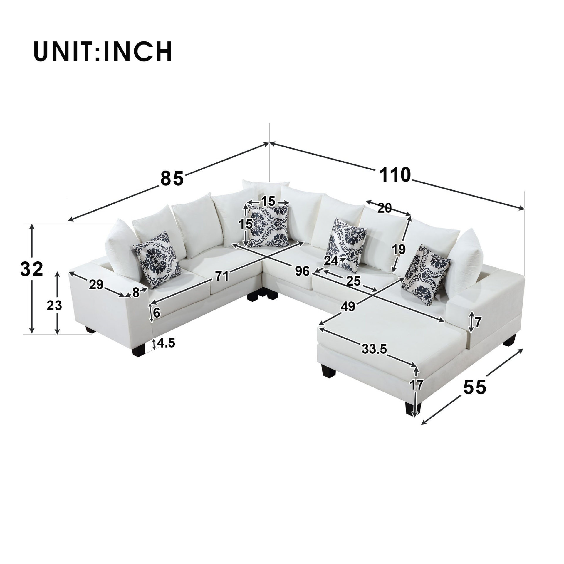 110*85" Modern U Shape Sectional Sofa | Velvet Corner Couch with Pillows Sensual Secret Boutique