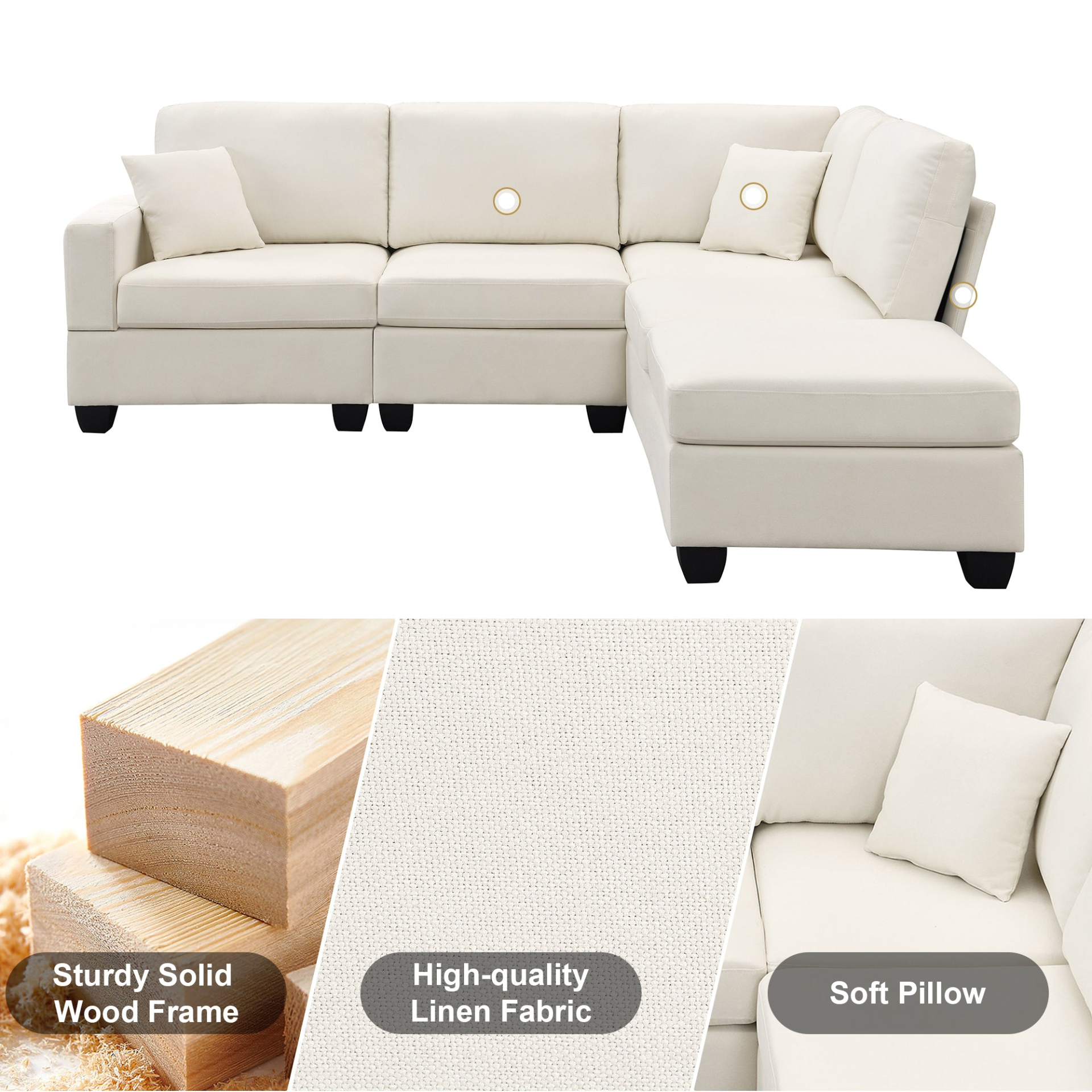 89.8*60.2" Modern Sectional Sofa, 5-Seat Modular Couch Set with Convertible Ottoman Sensual Secret Boutique