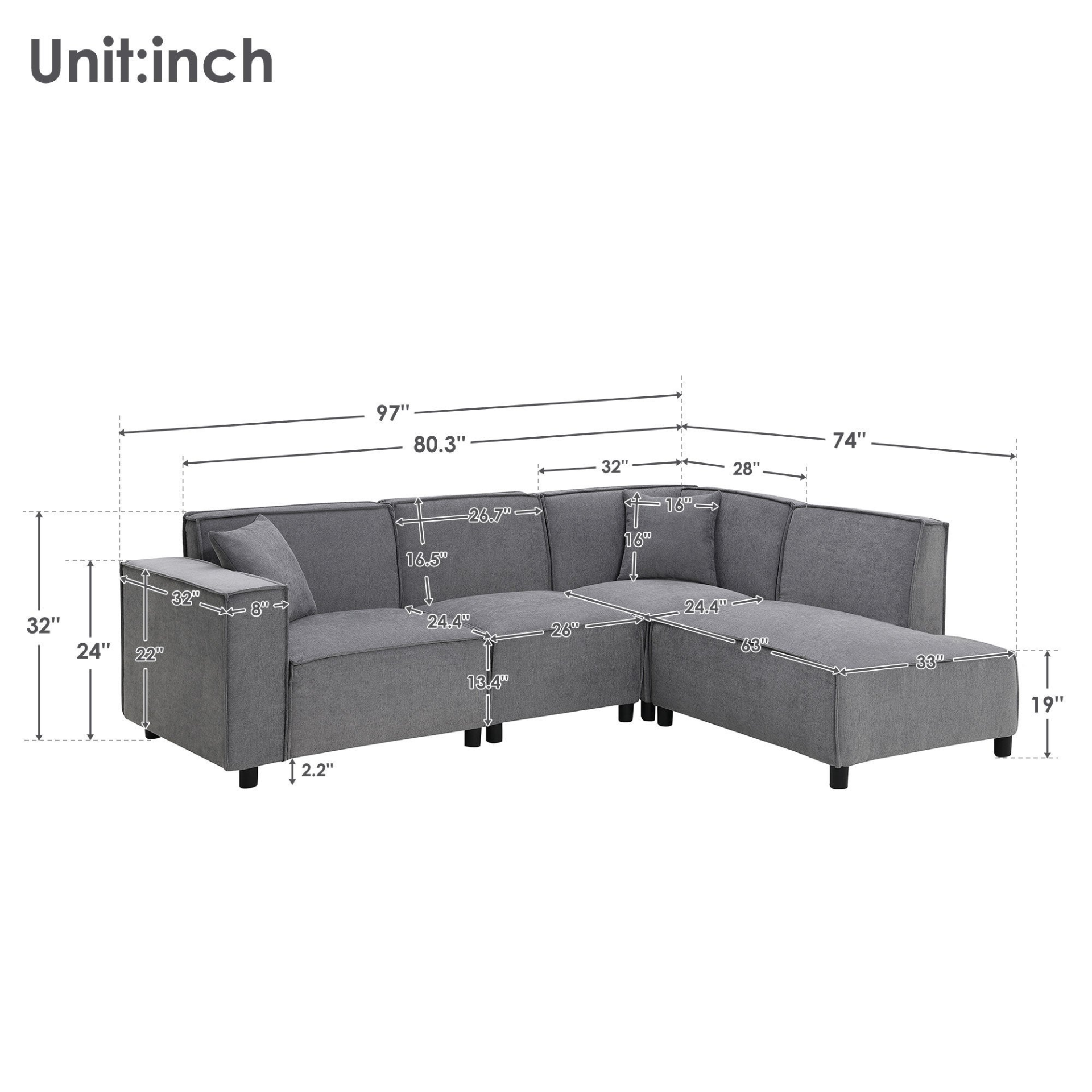 97*74" Modern Minimalist Style Sectional Sofa | L-Shaped Couch Set Sensual Secret Boutique