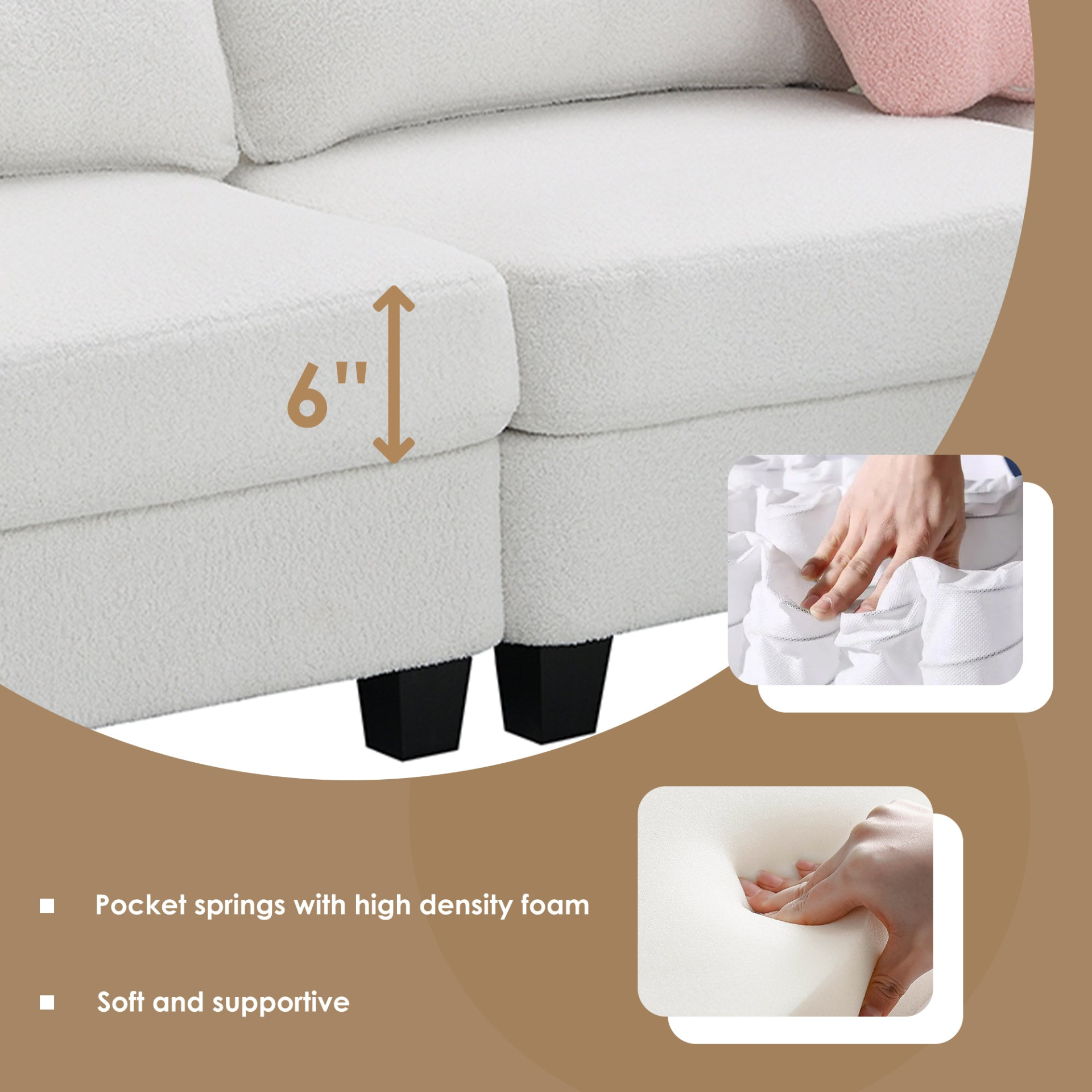 92*63" Modern Teddy Velvet Sectional Sofa with Charging Ports and Storage Ottoman Sensual Secret Boutique