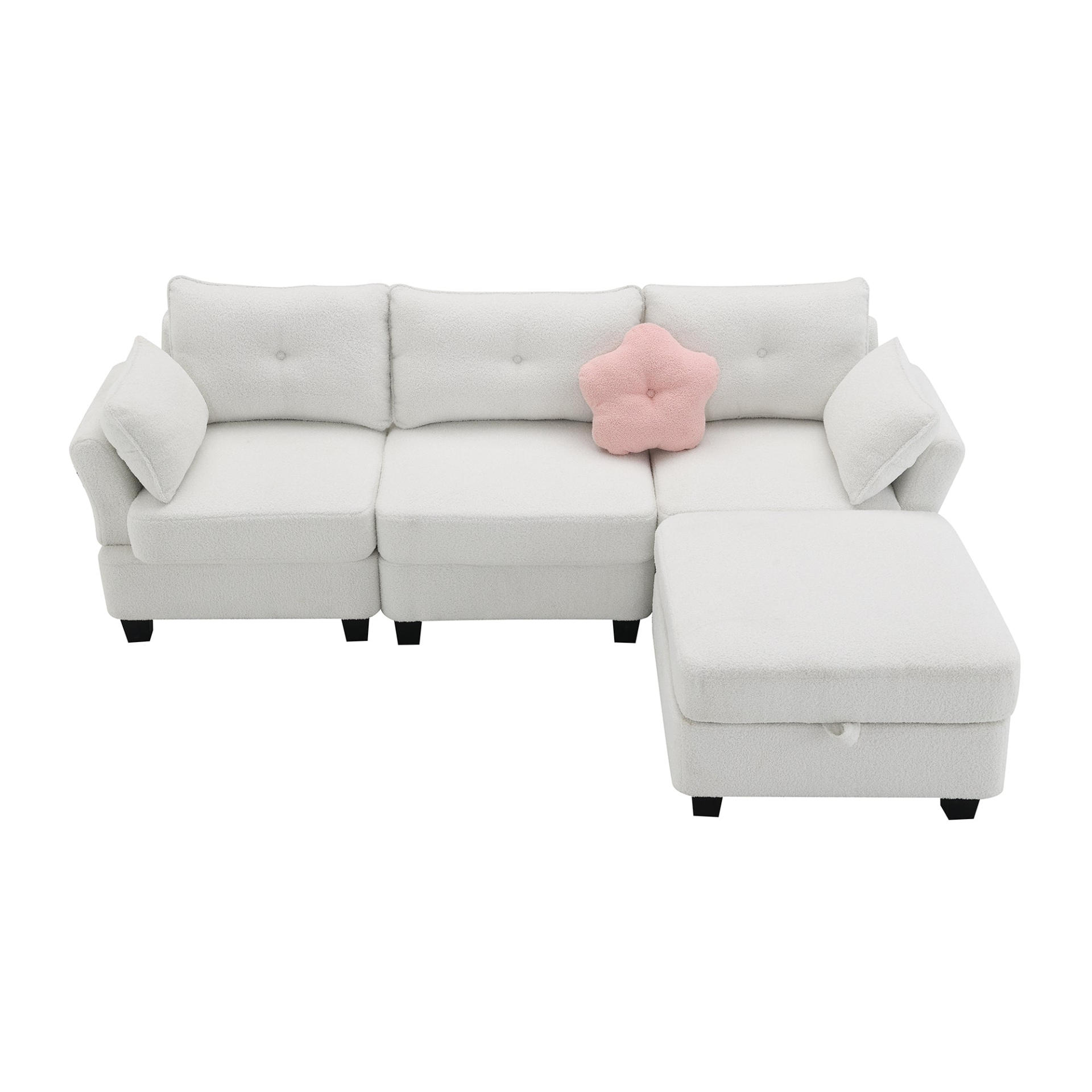 92*63" Modern Teddy Velvet Sectional Sofa with Charging Ports and Storage Ottoman Sensual Secret Boutique