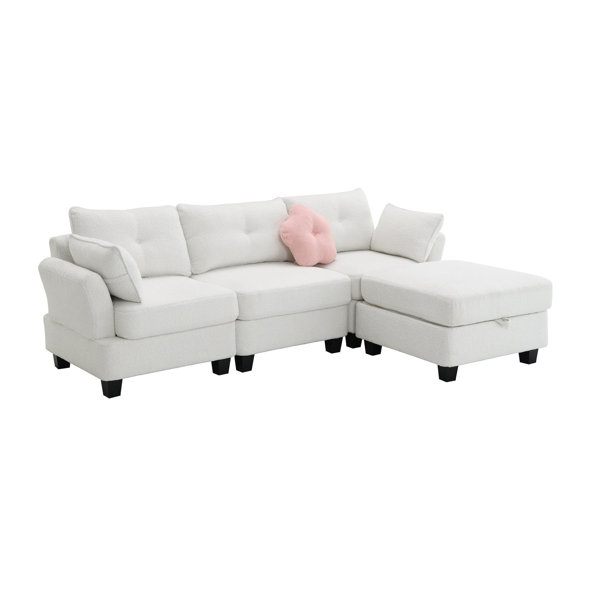 92*63" Modern Teddy Velvet Sectional Sofa with Charging Ports and Storage Ottoman Sensual Secret Boutique